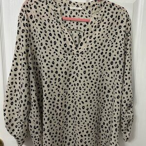 Lush Cream and Black Boxy Blouse with Mandarin Collar